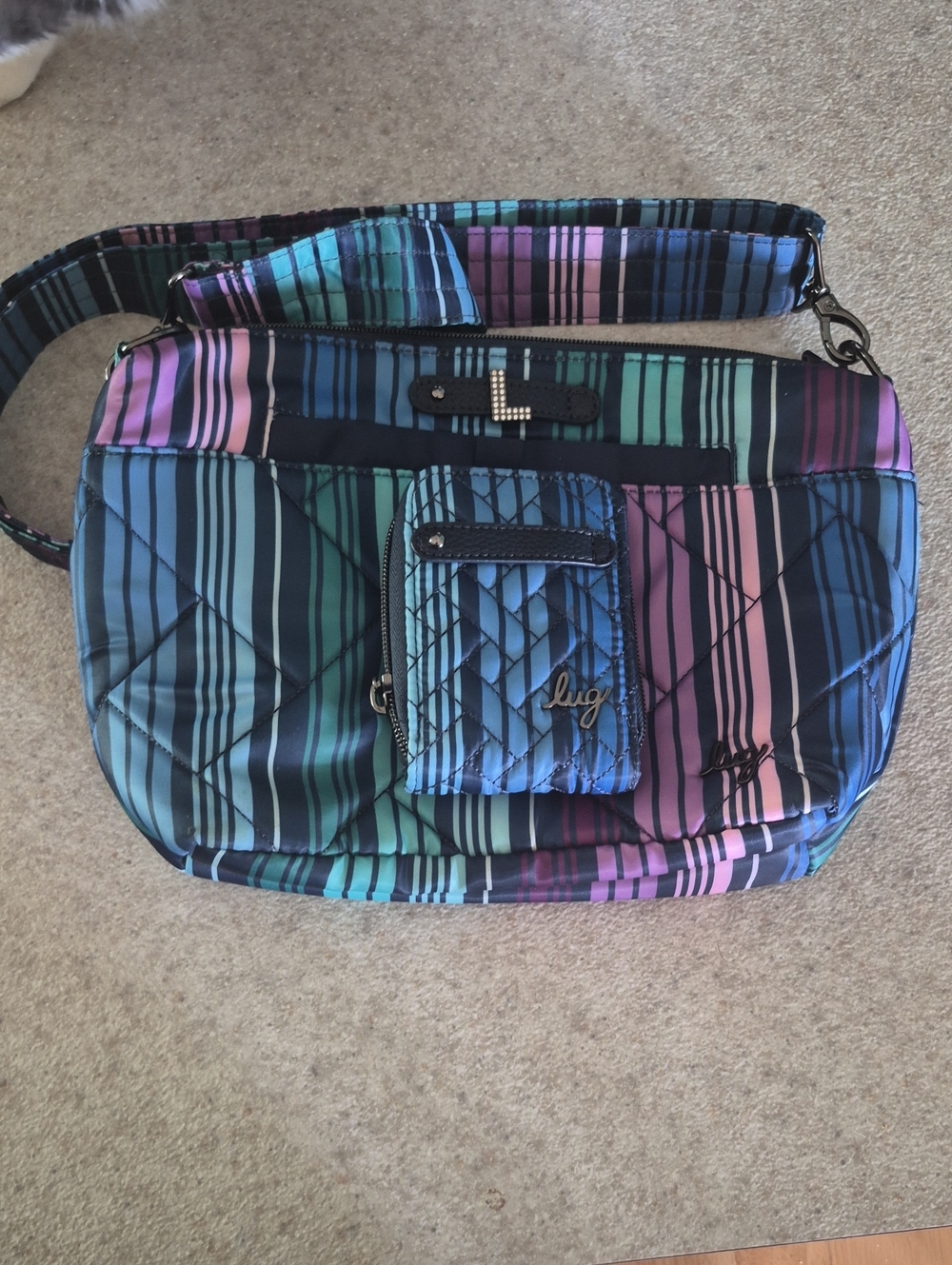lug Quilted Stripe Crossbody in Blue, Teal, Purple